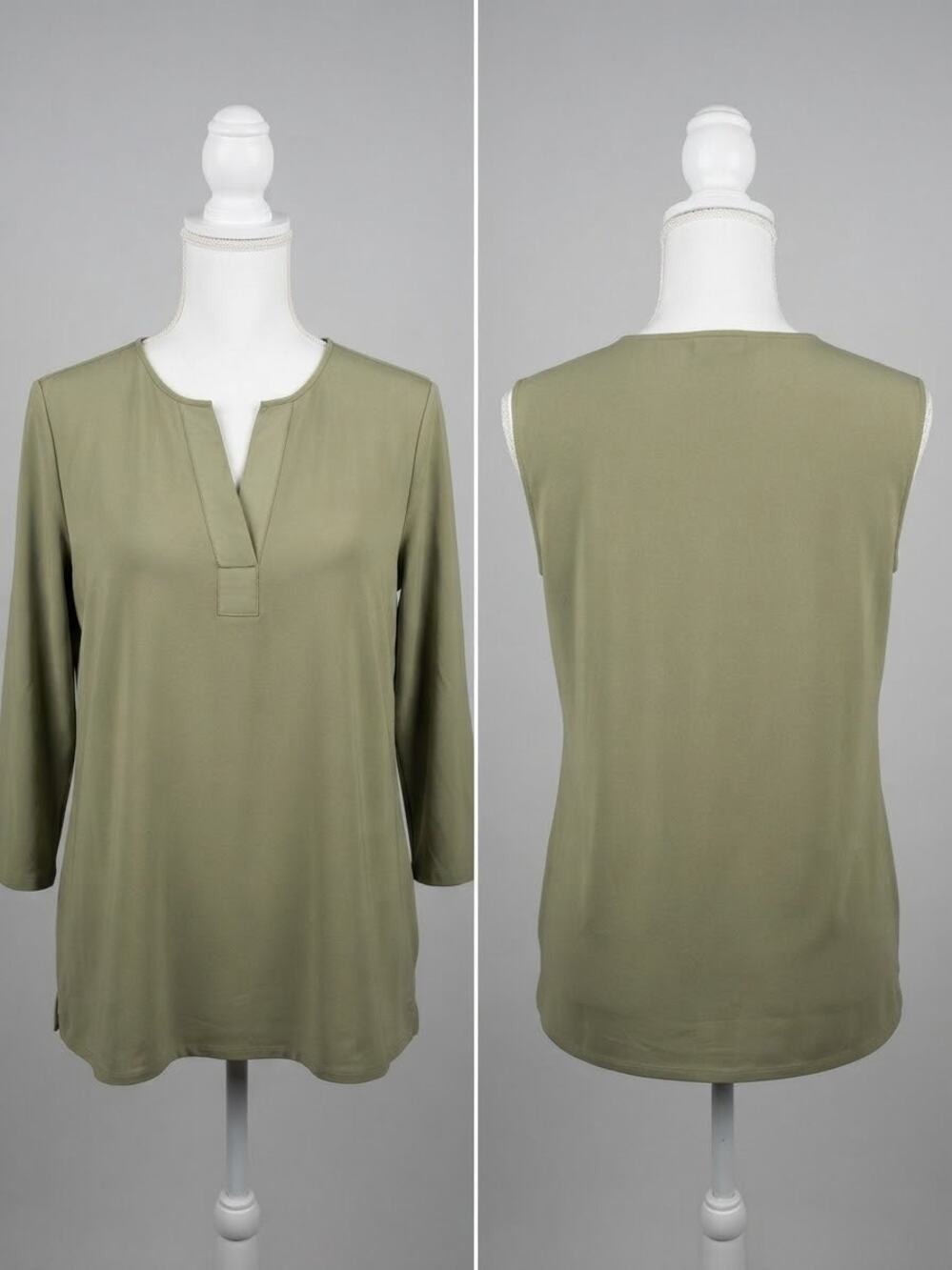 Banana Republic Women XL Olive Green Split Neck 3/4 Sleeve Blouse Top Shirt EUC